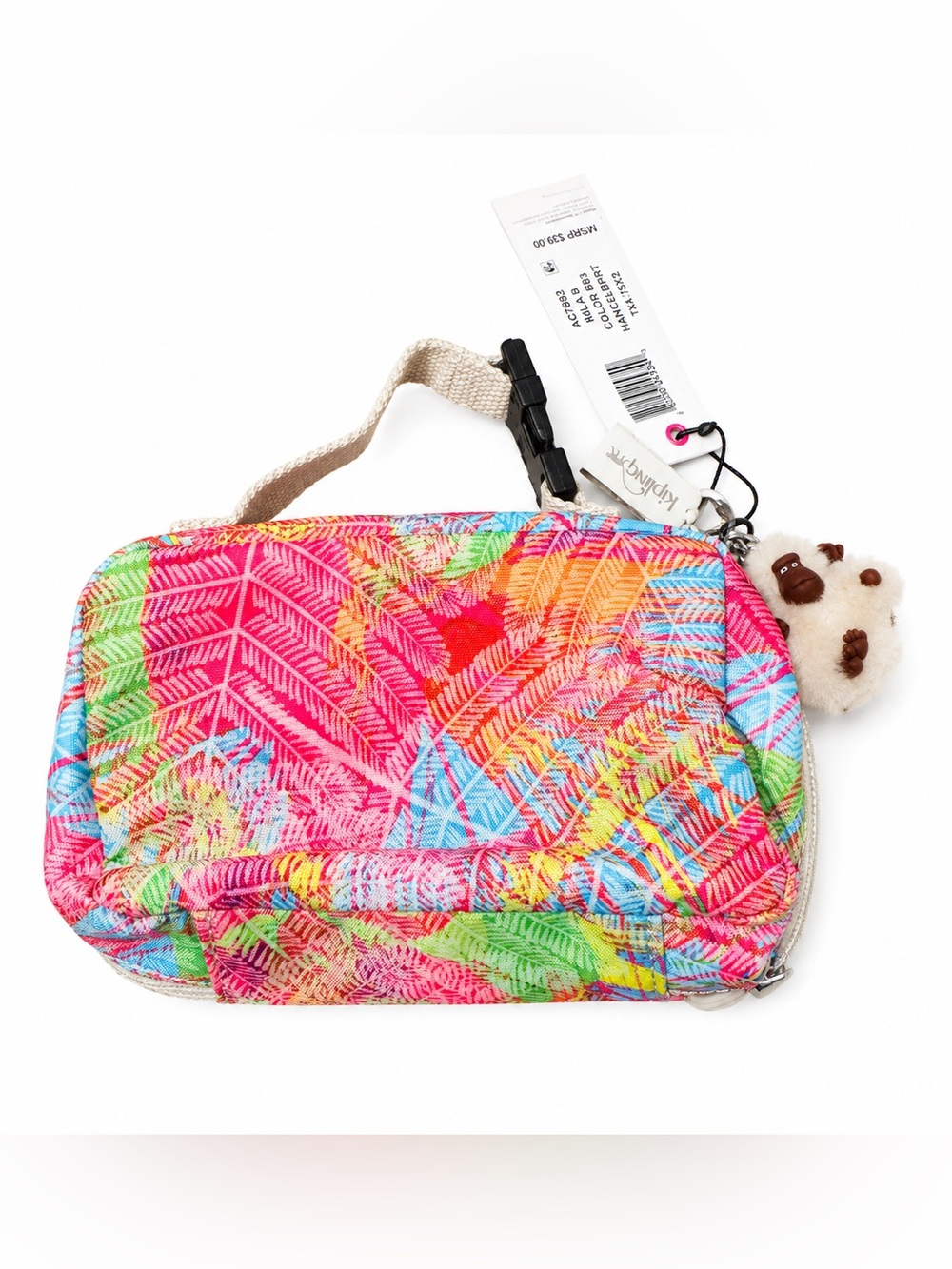 NWT Kipling Mila S Pouch Wallet Tropical Print Wristlet w/ Monkey Charm - Picture 3 of 4